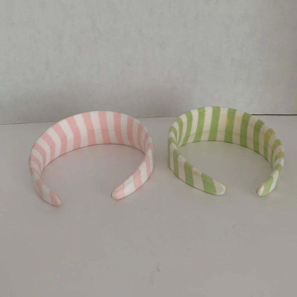Lacoste Kids Striped Wide Headbands Lot  Pink Green White Embroidered Logo Girls